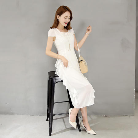 MSSEFN 2016新款韩版夏季圆领通勤套头短袖中长款连衣裙图片