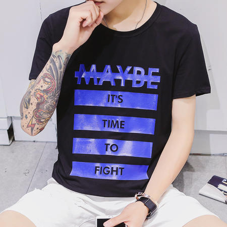 MSSEFN  小清新 夏季男字母印花短袖T恤韩版修身圆领短袖男图片