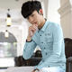 MSSEFN男装长袖衬衫韩版修身时尚衬衣男潮流印花男士衬衫
