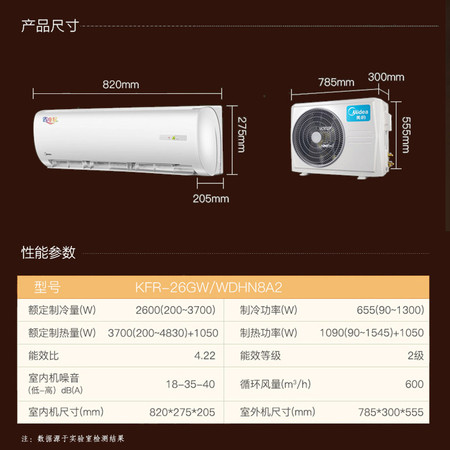 Midea/美的 KFR-26GW/WDHN8A2 大1匹变频家用冷暖壁挂式空调挂机