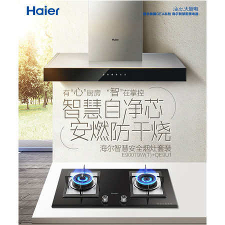 海尔/Haier E900T9W(T)+QE9U1 智能自清洁油烟机燃气灶烟灶套餐图片