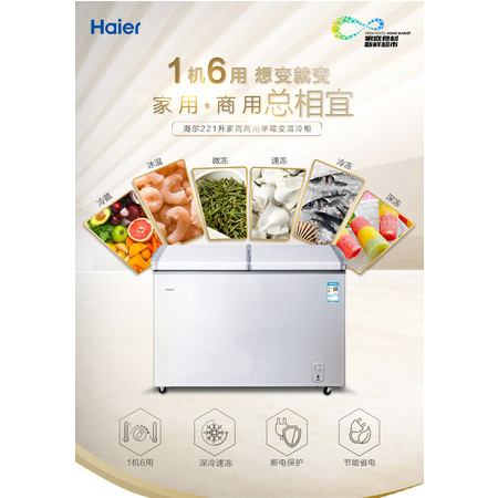 海尔/Haier FCD-268SEA 268升商用卧式冷藏冷冻双温冰柜家用冷柜图片