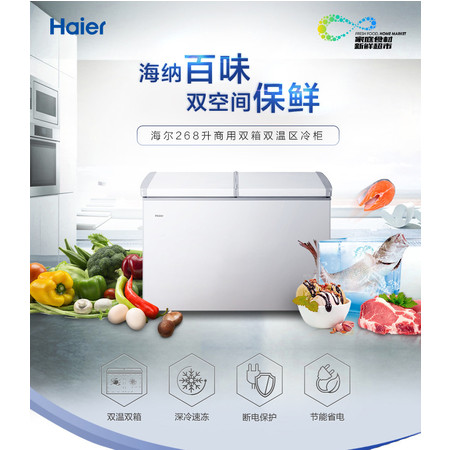 海尔/Haier FCD-268SEA 268升商用卧式冷藏冷冻双温冰柜家用冷柜图片