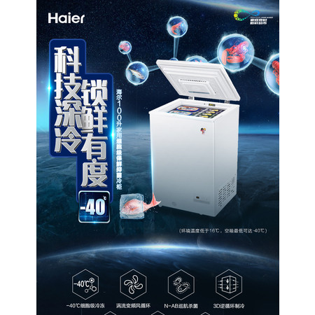 海尔/Haier BC/BD-100HEF智能温控风循环冷柜100升冷藏冷冻变温柜图片