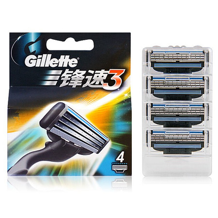 吉列/Gillette 锋速3手动剃须刀刀片 4刀片装