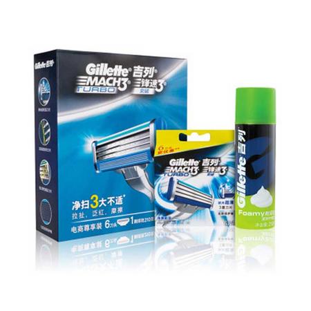 吉列/Gillette 锋速3突破剃须刀片6刀头+210g剃须泡 电商尊享装