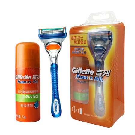 吉列/Gillette 锋隐5层剃须刀1刀头1刀架/剃须啫喱70g套装图片