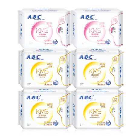 ABC 卫生巾纤薄棉柔表层日用240mm*32片夜用280mm*16片日夜6包组合  柔软透气图片