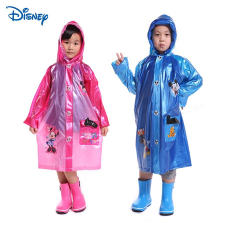 Disney迪士尼儿童雨衣带书包位 男女童学生卡通充气雨披 加厚