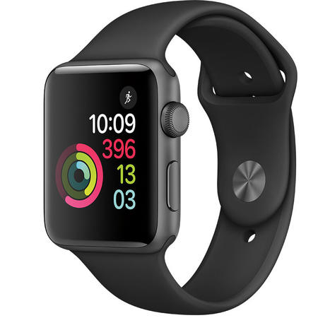 Apple Watch Sport Series2智能手表 42毫米深空灰色铝金属表壳搭配黑色运动型图片