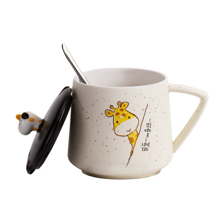 贝瑟斯 长颈鹿可爱卡通咖啡杯带盖带勺马克杯BS-1339图片