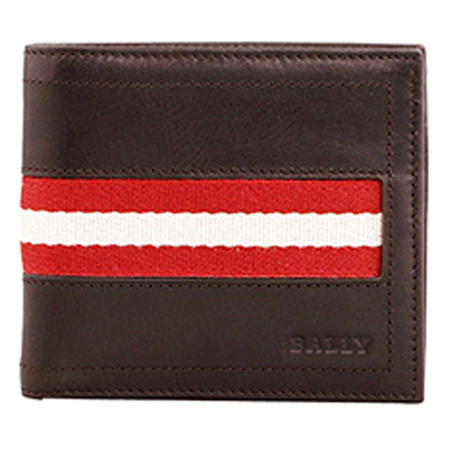 BALLY 巴利  牛皮男士红白条短款钱夹 6175045 271 巧克力色