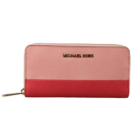 Michael Kors 迈克.科尔斯 女士牛皮粉色西瓜红拉链钱包32H4GTVE3T图片