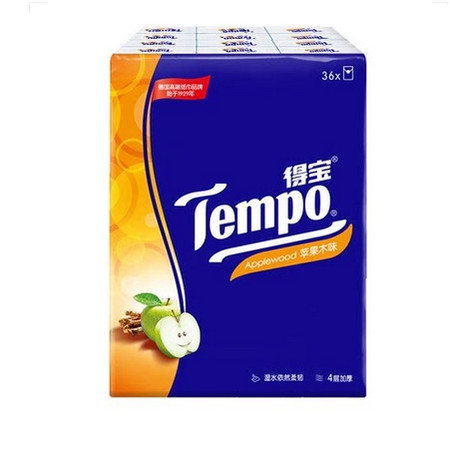 得宝/TEMPO 手帕纸36包4层德宝小包纸巾餐巾纸苹果木味面巾纸卫生纸