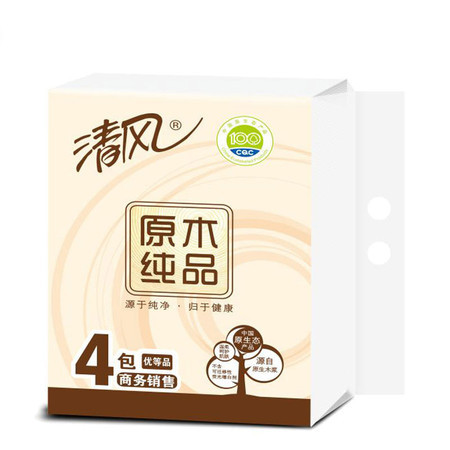 【河南】清风木浆软包纸 3层100抽*4包餐巾纸
