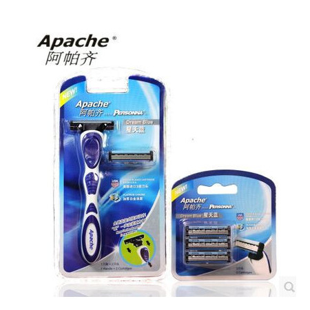 【美国进口刀片】Apache阿帕齐 三层手动剃须刀 1刀架2刀头  兼容五层刀架 新品（加送3刀头）