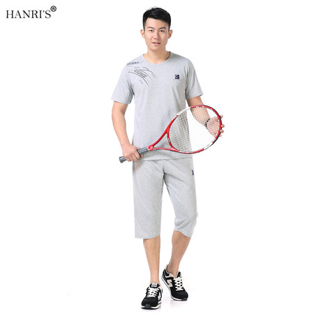 瀚瑞(hanris)男士大码套装短袖七分裤休闲跑步服运动服男装LJ597