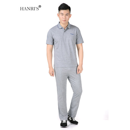 HANRI＇S/瀚瑞男运动服套装加大码休闲短袖长裤套翻领T恤男装LJ986图片