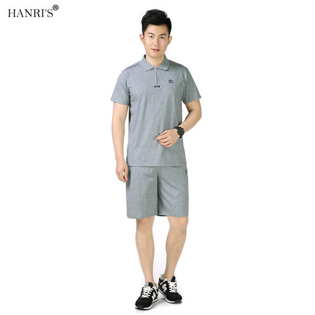 瀚瑞(hanris)运动套装男休闲跑步服运动中裤套装半截拉链晨练装LJ321图片