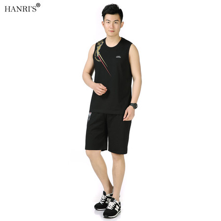 瀚瑞(hanris)运动套装男圆领运动服套装时尚马甲短裤棉质男装LJ899图片