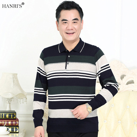 瀚瑞(hanris)不规则条纹男士长袖t恤翻领套头打底针织衫WYM222-36图片