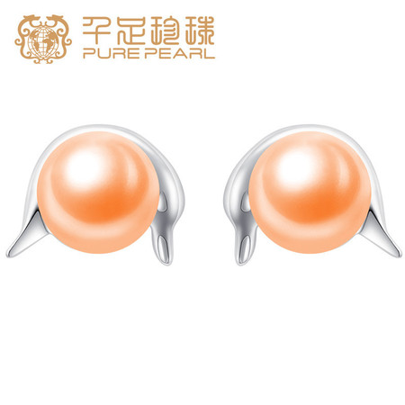 千足珍珠跃舞海豚造型馒头圆强光6-6.5mm珍珠925银珍珠耳钉图片