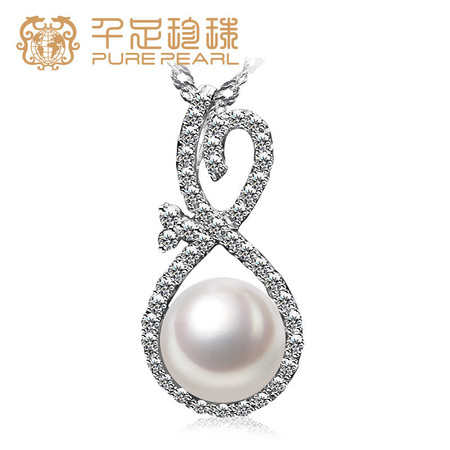 千足珍珠 10.0-10..5mm强光四面光淡水珍珠吊坠项链 赠送银链图片