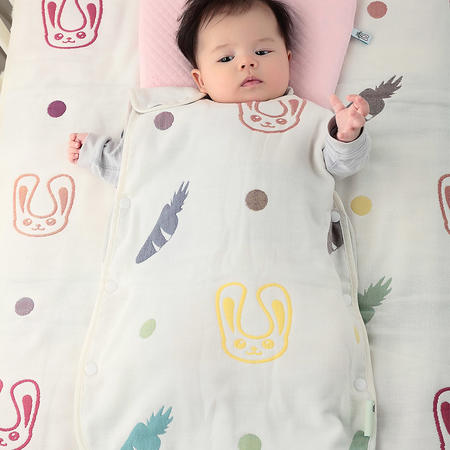 海勒兔 六层棉纱开放式婴儿防踢被 儿童纯棉睡袋 蘑菇睡袋透气 M码图片