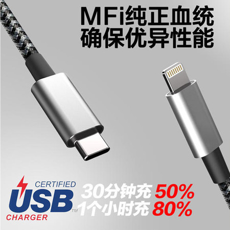 苹果USB-C To Lightning MFI数据线 苹果usb-c转Lightning数据图片