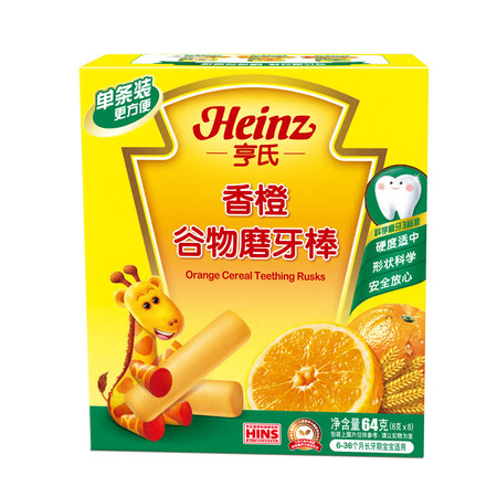 Heinz/亨氏 香橙谷物磨牙棒 6-36个月 64g/盒图片