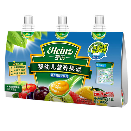 Heinz/亨氏 婴幼儿营养果泥 西洋果园 78g*3袋 辅食初期4-36个月234g