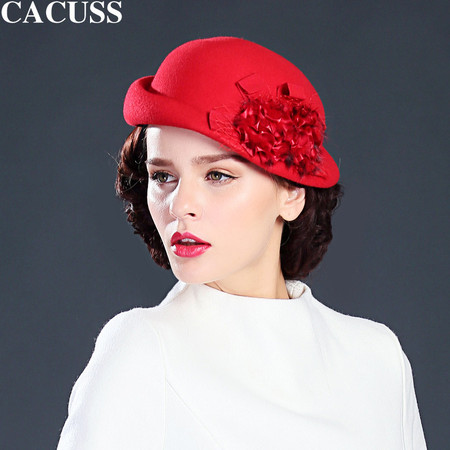 cacuss 韩版优雅帽子女冬天花朵贝雷帽羊毛呢帽英伦礼帽女秋冬图片