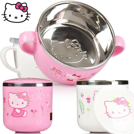 Hello Kitty儿童幼儿餐具口杯汤碗不锈钢带盖防烫图片