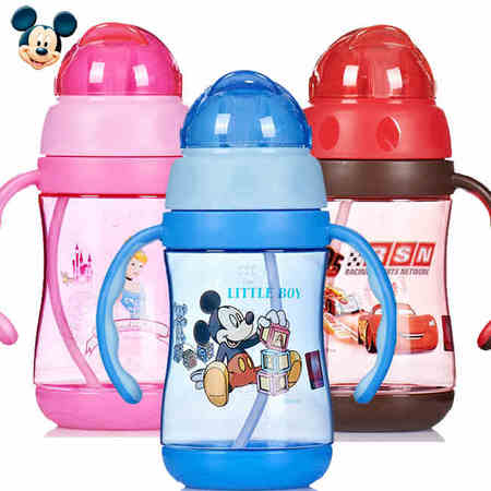 正品迪士尼宝宝水杯儿童吸管杯带手柄防漏饮水杯便携塑料图片