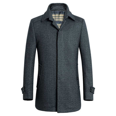 汤河之家 男装新款男式羊毛呢大衣中长款爸爸装保暖毛呢外套 1682