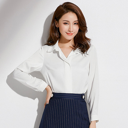 施悦名2018秋季新款品牌女装韩版长袖气质纯色直筒开衫上衣职业OL衬衫女图片
