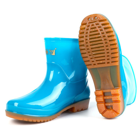 汤河店 3531新款PVC女式低筒雨靴1305蓝色绿色防滑牛筋低帮雨鞋工作水鞋图片