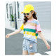 洋湖轩榭 2020女童夏装套装中大童休闲儿童条纹T恤牛仔短裤两件套潮