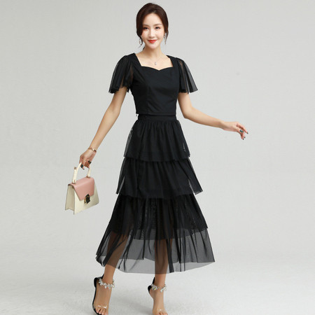 施悦名 2021夏季新款品牌女装韩版修身甜美蛋糕裙气质通勤裙套装两件套装图片