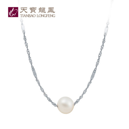 天宝龙凤 G18K金单颗天然淡水珍珠项链 套链图片