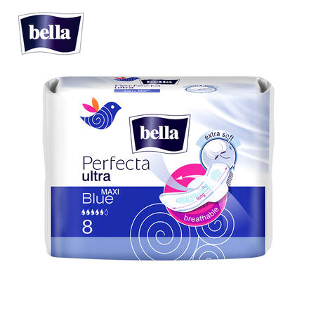 欧洲进口Bella贝拉完美系列深蓝超薄2mm超长285mm卫生巾8片 棉柔