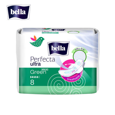 欧洲进口Bella贝拉完美系列深绿超薄2mm加长285mm卫生巾8片 网面