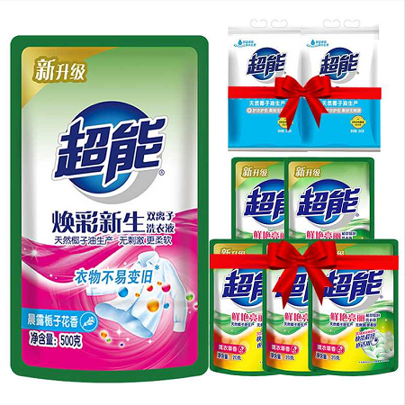 超能焕彩新生双离子洗衣液500g+20gx5袋+APG皂粉30gX2袋图片