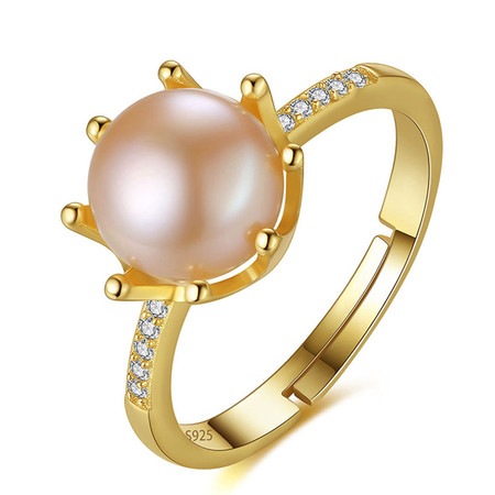 奈唯 S925银甜美百搭气质淡水珍珠开口戒指-可爱王冠