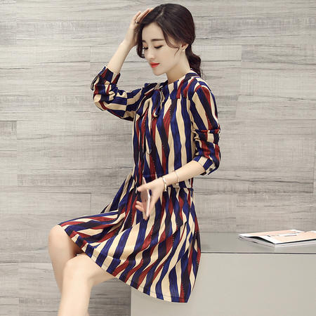 MSSEFN  2016春季女装新款韩版时尚优雅修身显瘦经典条纹连衣裙