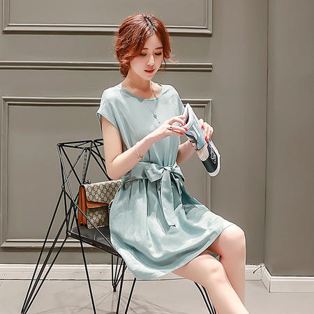 MSSEFN2016夏季新款女装韩版显瘦中长款裙子圆领短袖连衣裙图片