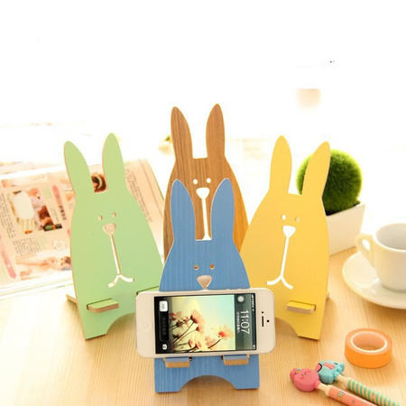 艾米娅 兔子手机支架 韩国创意手机座 木质懒人床头手机托架图片