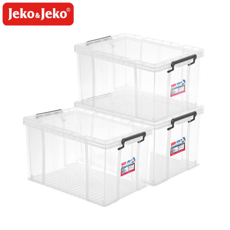 JEKO & JEKO 塑料加厚加固透明收纳箱特耐斯65L三个装SWB-5220*3