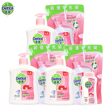 滴露/Dettol 滋润倍护洗手液瓶装500g*3+补充装300g*3特惠装 赠沐浴露150ml图片