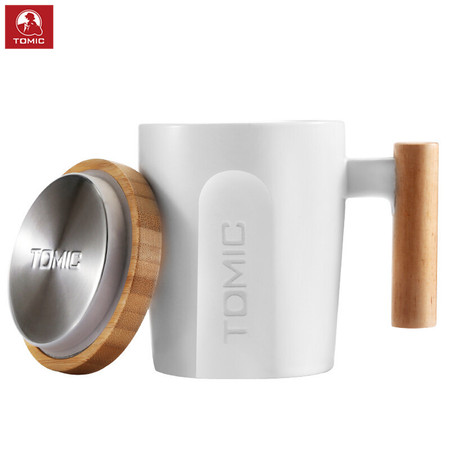 特美刻TOMIC 带盖马克杯陶瓷杯创意木柄随手茶杯400ML 1329型图片